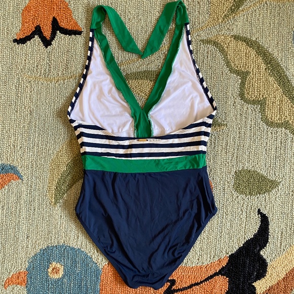 Anne Cole Signature I 2014 I Colorblock Stripe Maillot Halter Tie I Kelly Green - Picture 2 of 16